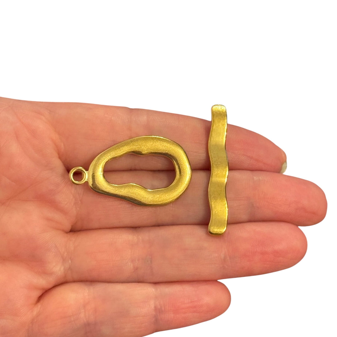 Waterproof 24Kt PVD Gold Plated 316L Stainless Steel Contemporary Toggle Clasp, Necklace &amp; Bracelet Clasp Set, 33.5x20mm