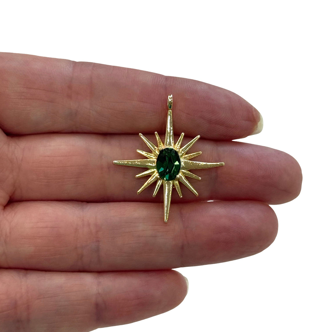 24Kt Gold Plated North Star Charm With Swarovski Emerald Crystal