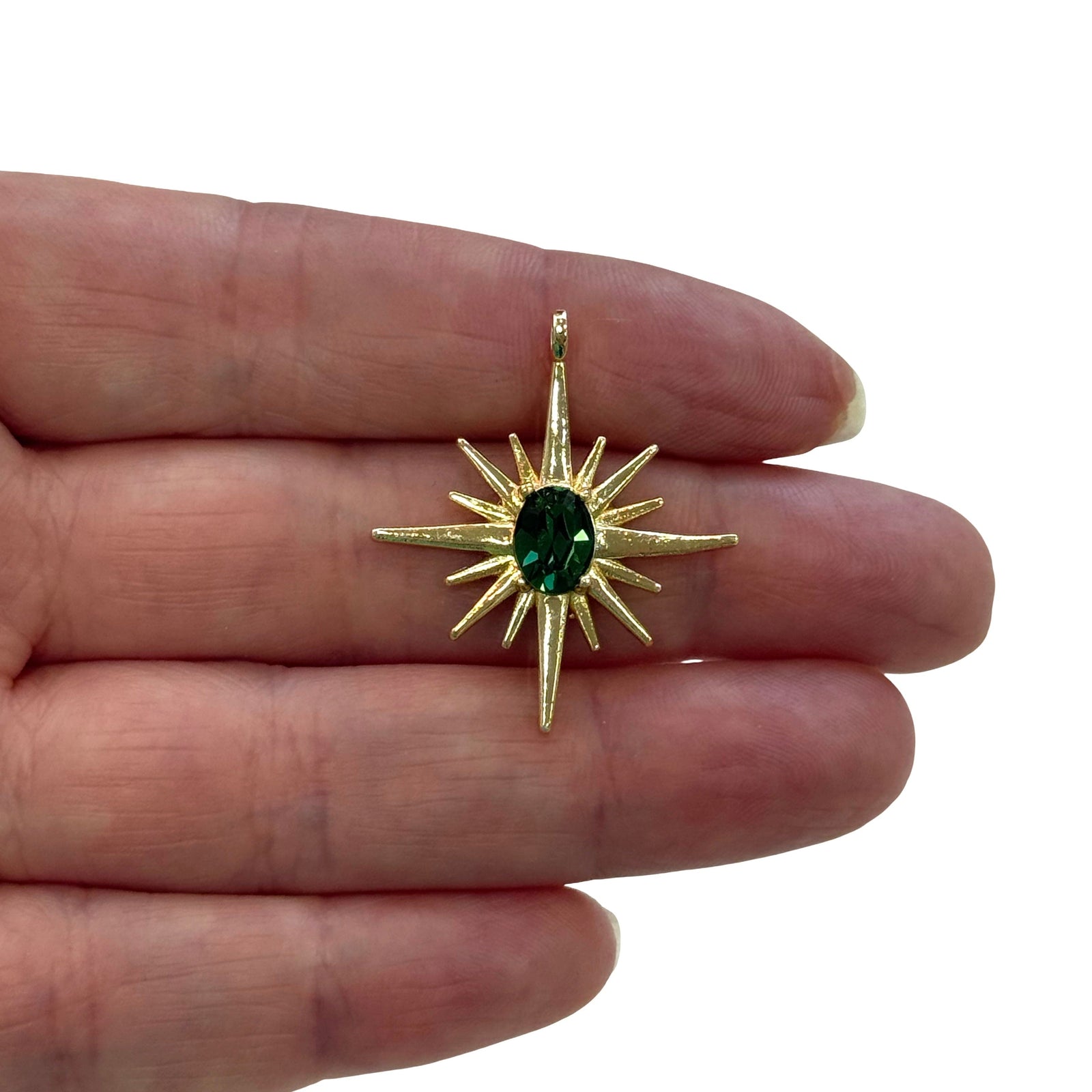 24Kt Gold Plated North Star Charm With Swarovski Emerald Crystal
