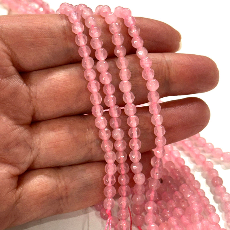 4mm Rose Quartz Faceted Round Gemstone Beads, 90 Beads