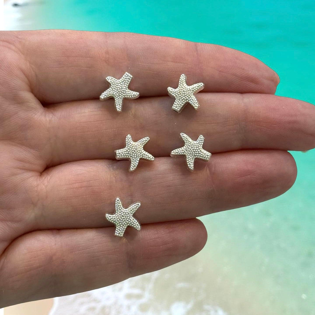 Silver Plated Starfish Spacer Charms, 5 pcs in a pack