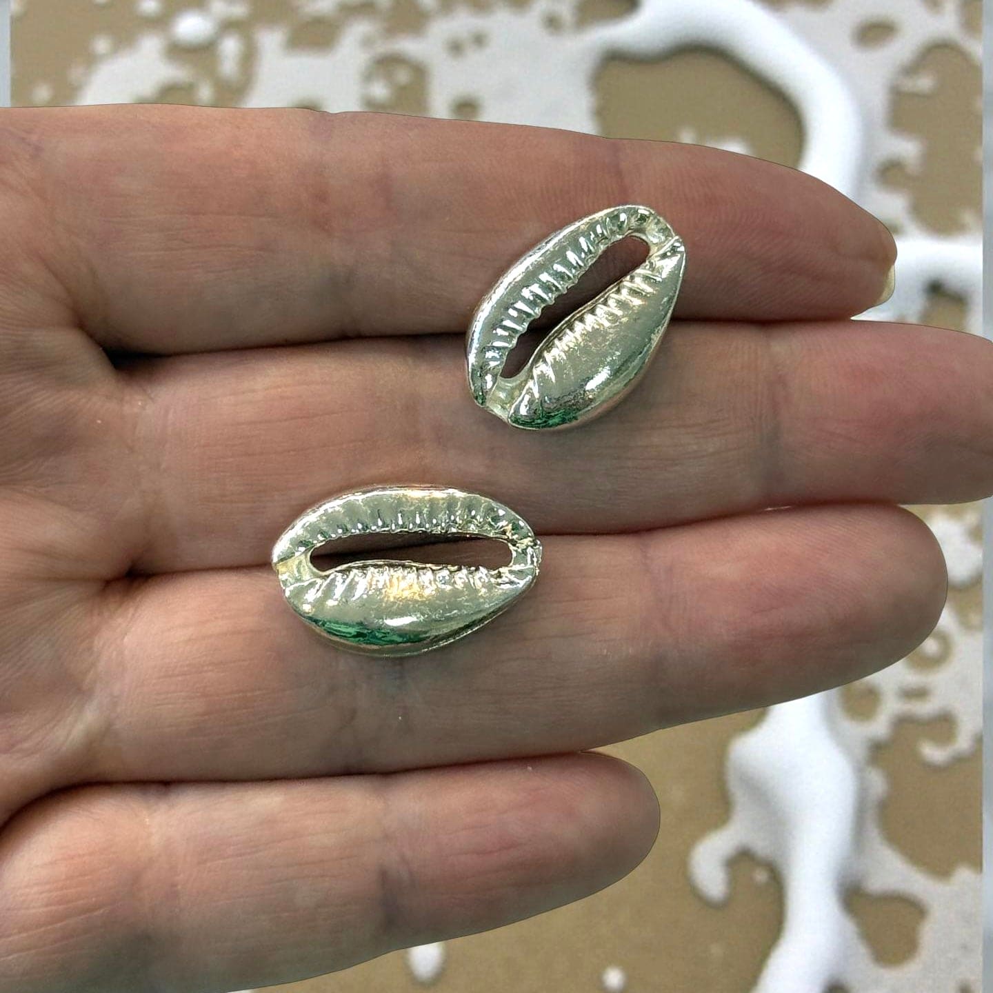Silver Plated Cowrie Shell Charms, 2 pcs in a pack