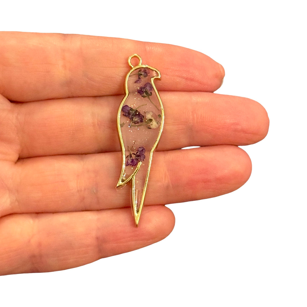 Real Dried Pink &amp; Purple Flowers 3D Resin Pendant, Gold Teardrop Botanical Charm, Handmade Dome Jewellery Making Pendant, 31x18mm (Copy)
