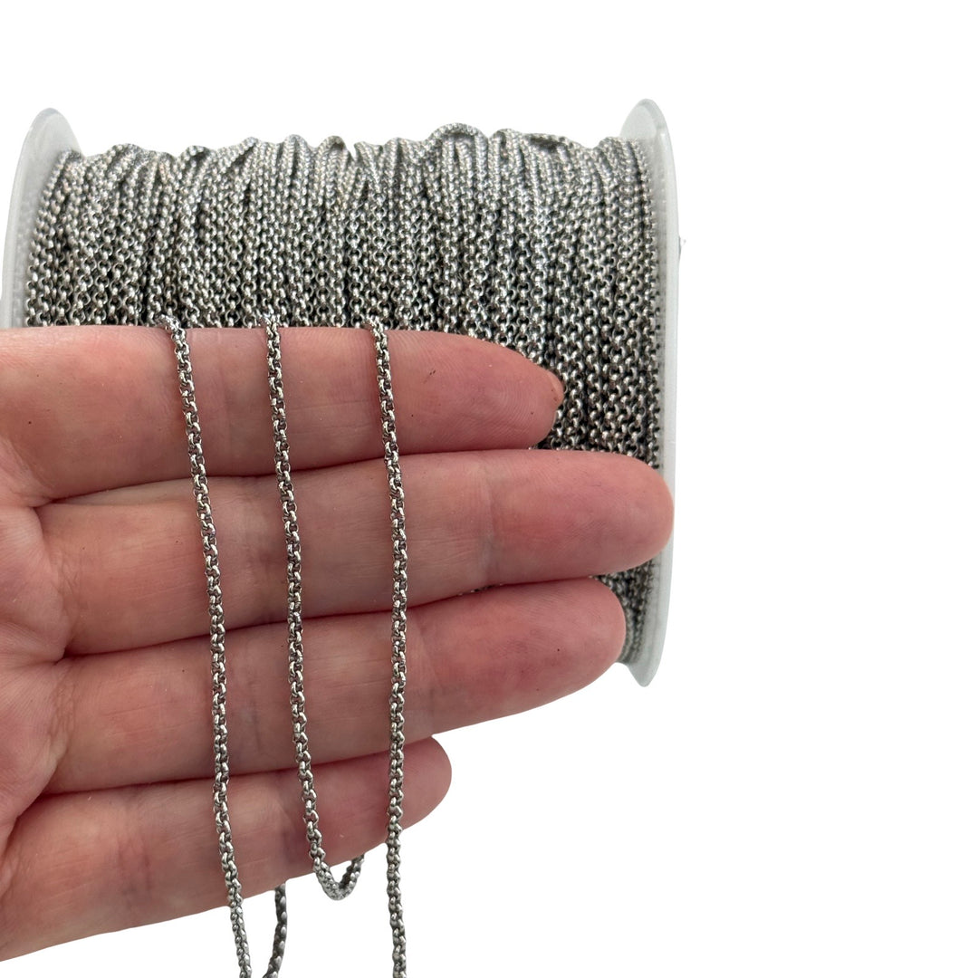 Waterproof 316L Stainless Steel Belcher Chain by the Metre, 2mm Round Cable Chain, Hypoallergenic Jewellery Making Chain