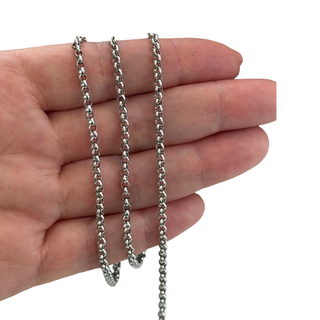 Waterproof 316L Stainless Steel Belcher Chain by the Metre, 3mm Round Cable Chain, Hypoallergenic Jewellery Making Chain