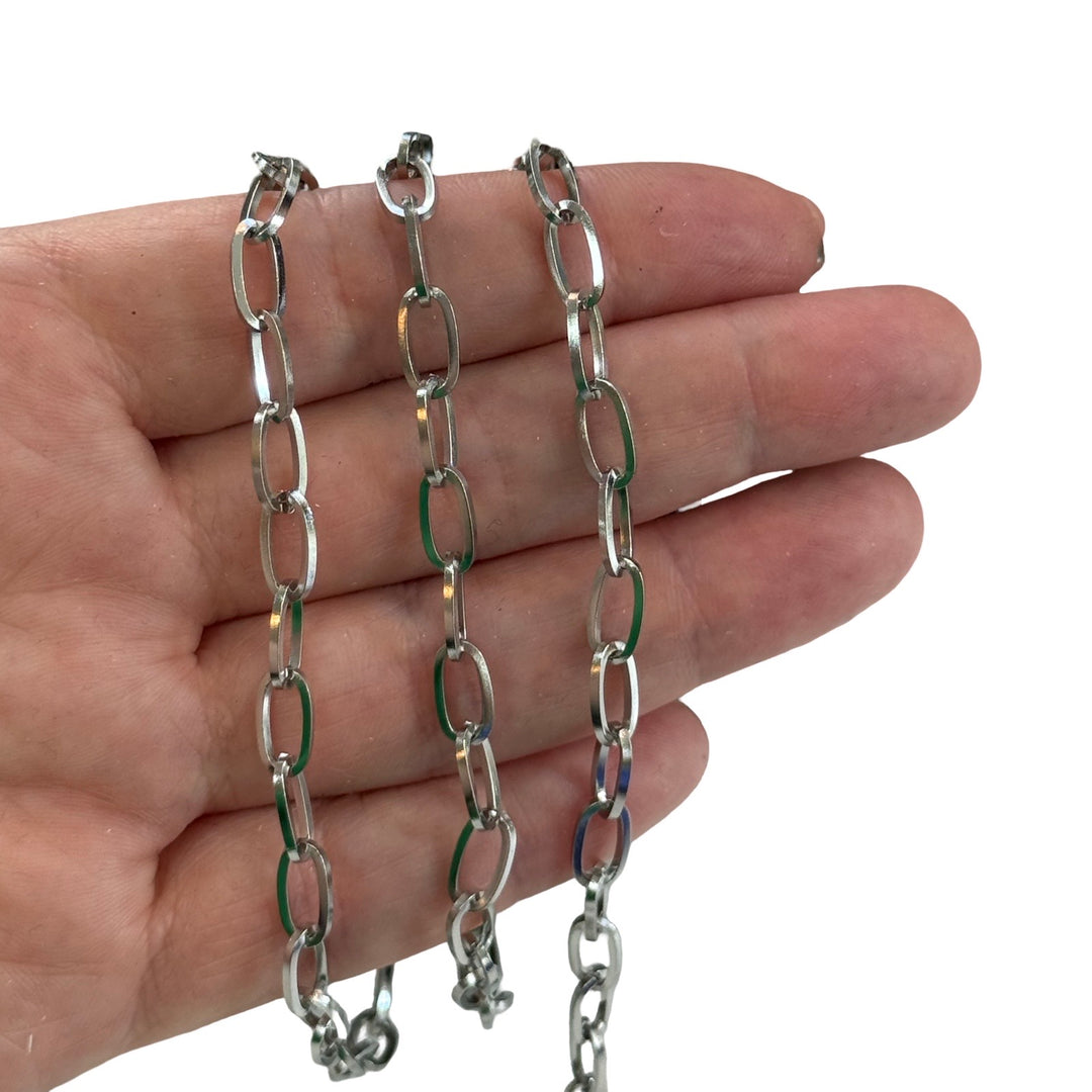 Waterproof 316L Stainless Steel Open Oval Link Chain by the Metre, 10x5mm Flat Cable Chain, Hypoallergenic Jewellery Making Chain