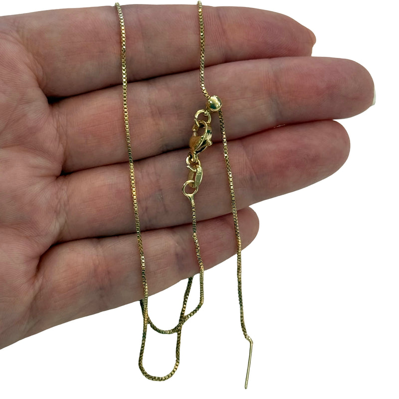 Adjustable Gold Box Chain Necklace – 24Kt Gold Plated Box Chain Necklace, 0.8mm, 18 Inches