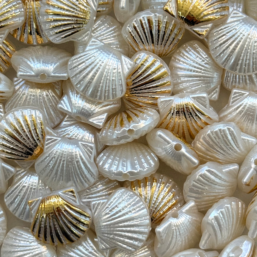 Pearl White &amp; Gold Shell Beads 