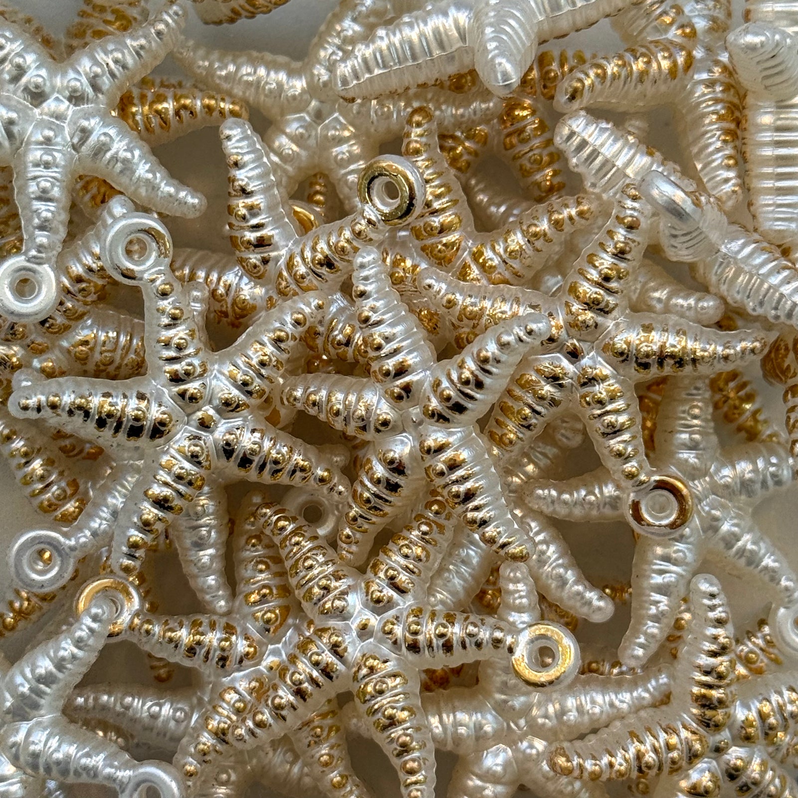 Pearl White & Gold Starfish Charms