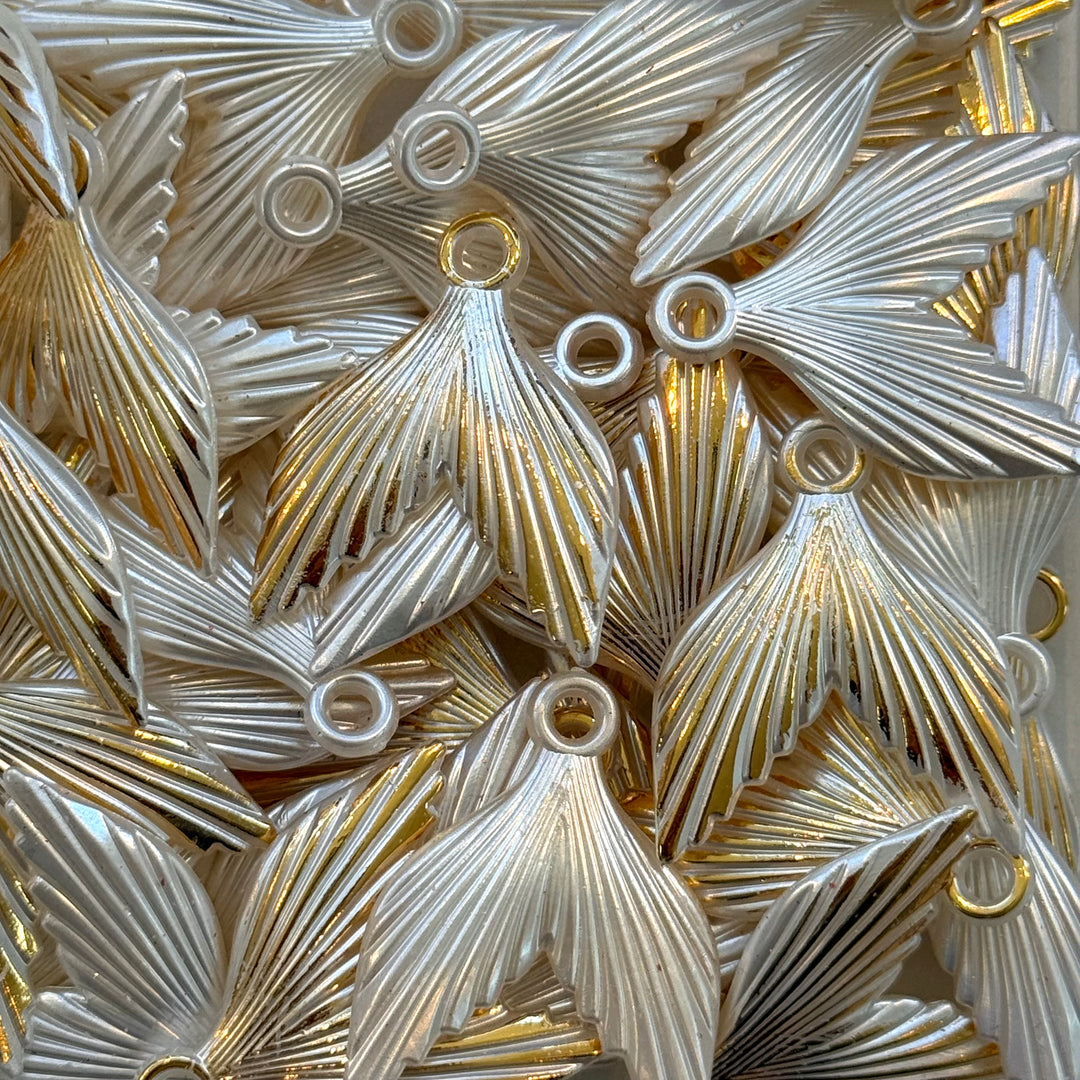 Pearl White &amp; Gold Fish Tail Charms  