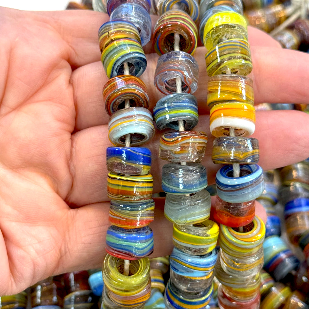 Turkish Artisan Hand Made Marbled Glass Large Ring Beads, 25 Beads in a pack