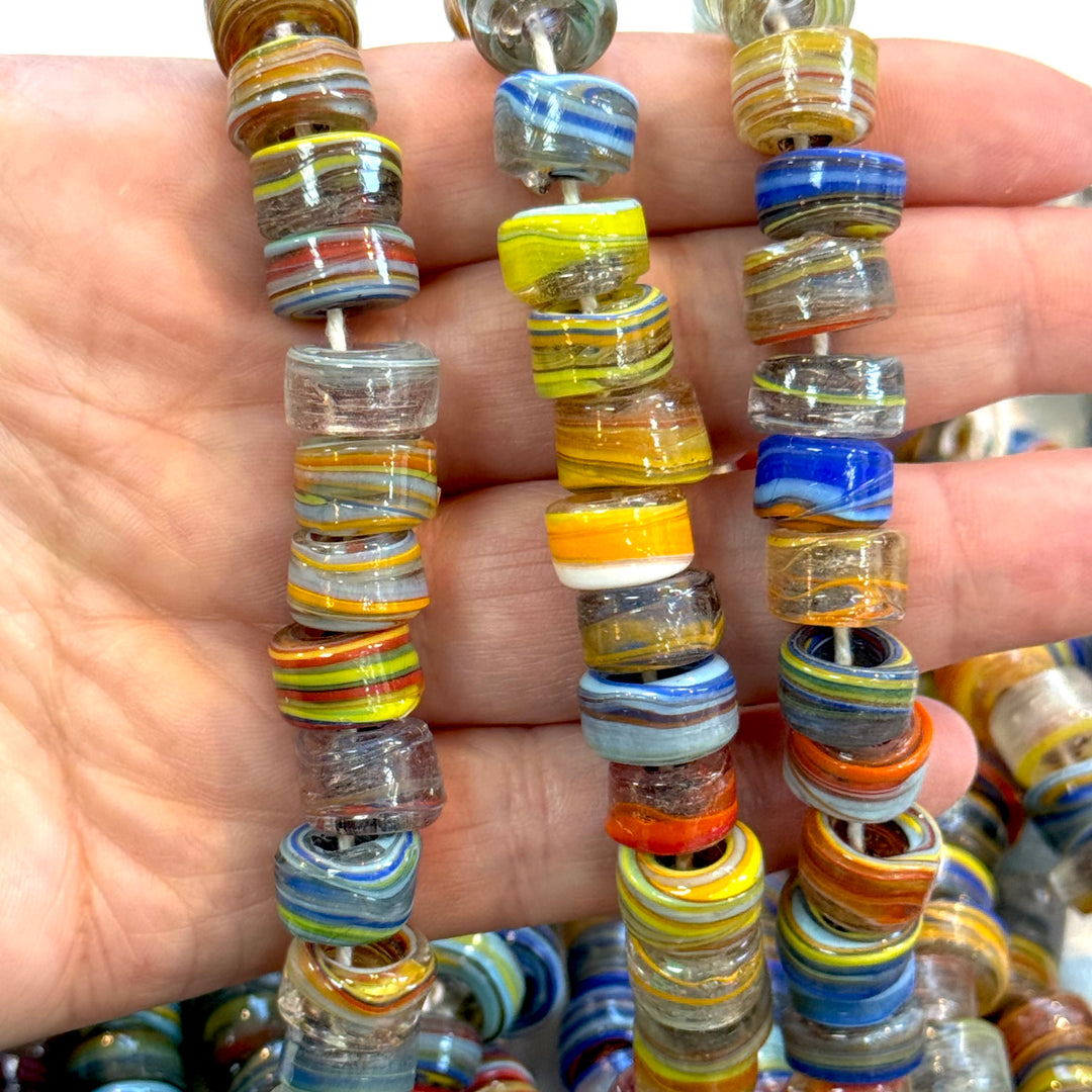 Turkish Artisan Hand Made Marbled Glass Large Ring Beads, 25 Beads in a pack