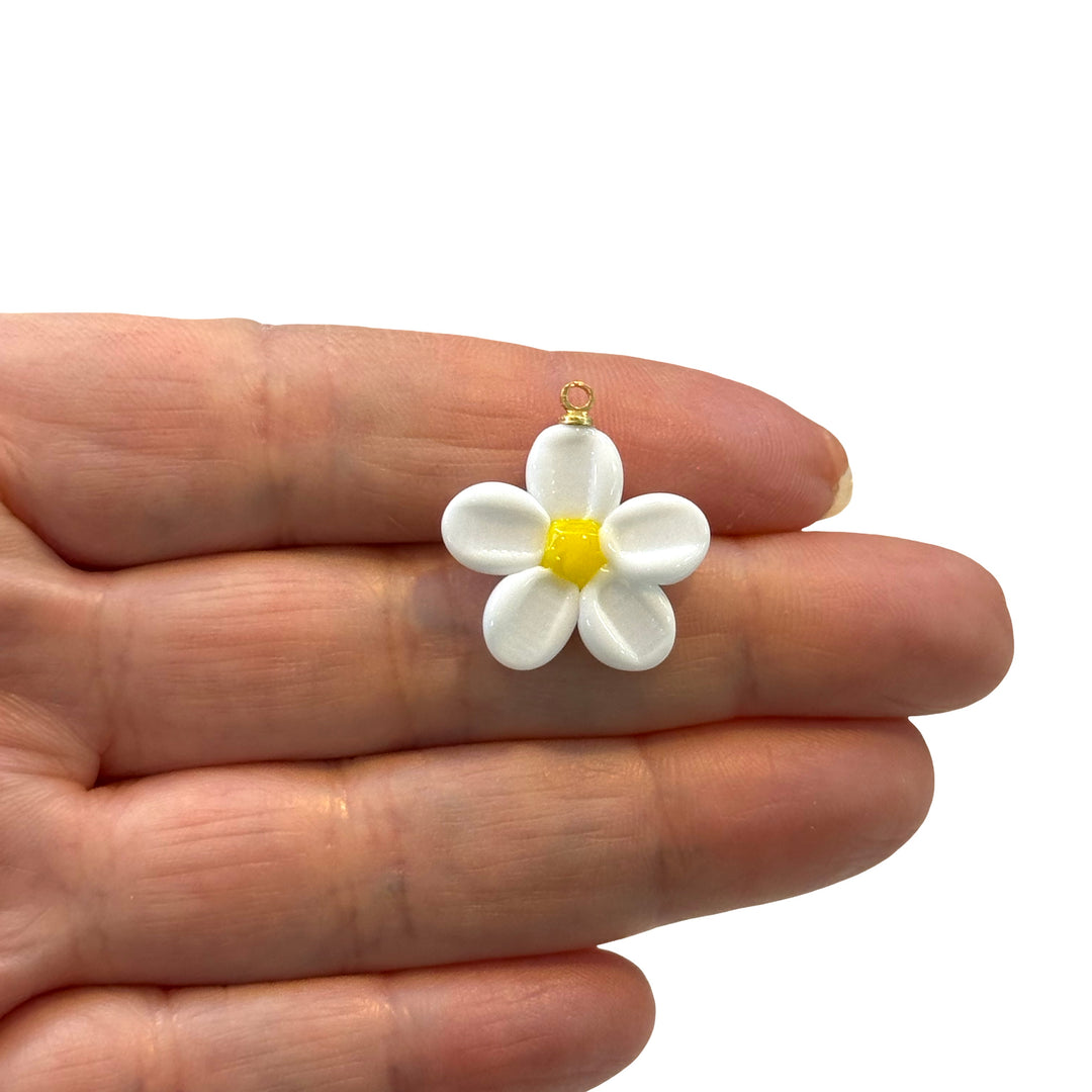 Hand Made Murano Glass Daisy Charm With 24Kt Gold Plated Pin