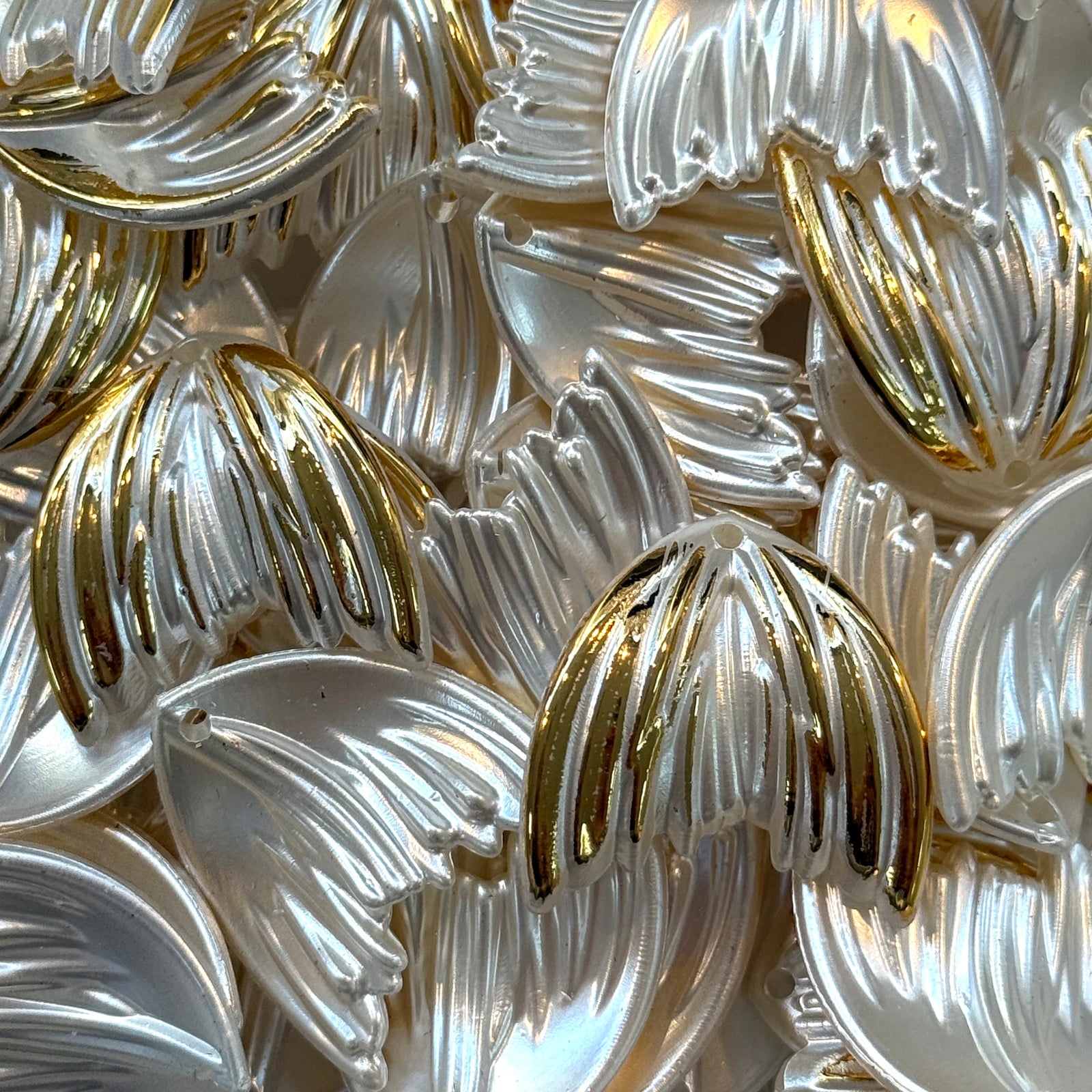 Pearl White & Gold Fish Tail Charms