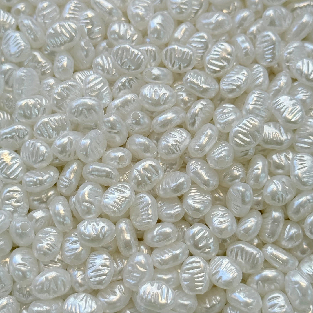 White Pearl Acrylic Oval Beads – 7.2x5.6x3.4mm, 1mm Hole – Approx. 280 pcs in 25g Pack