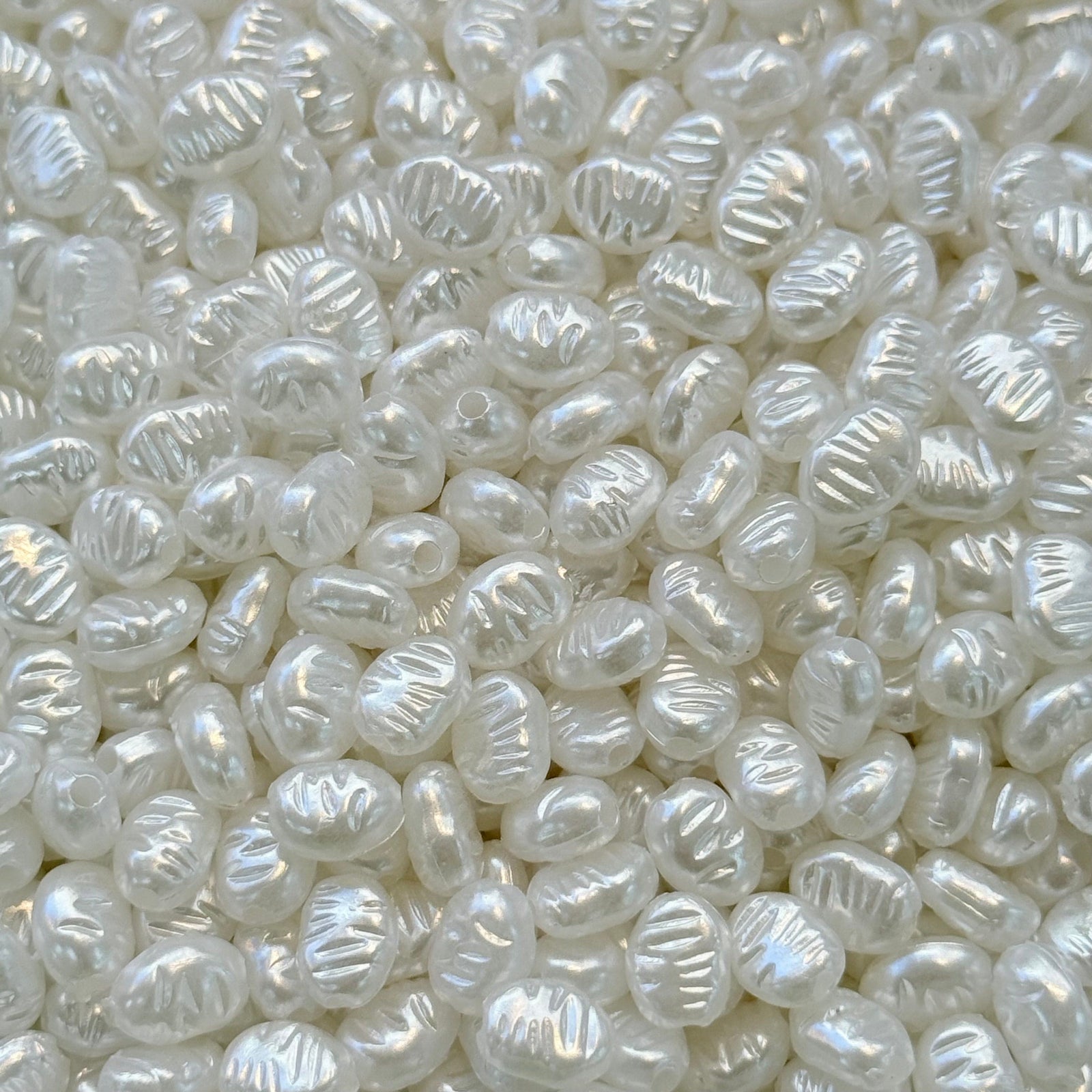 White Pearl Acrylic Oval Beads – 7.2x5.6x3.4mm, 1mm Hole – Approx. 280 pcs in 25g Pack