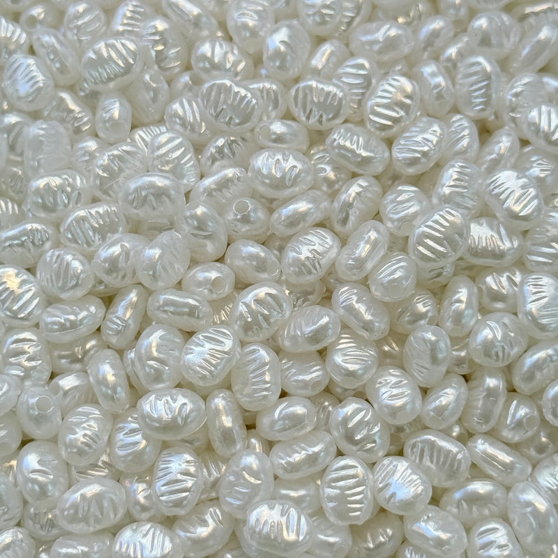 White Pearl Acrylic Oval Beads – 7.2x5.6x3.4mm, 1mm Hole – Approx. 280 pcs in 25g Pack