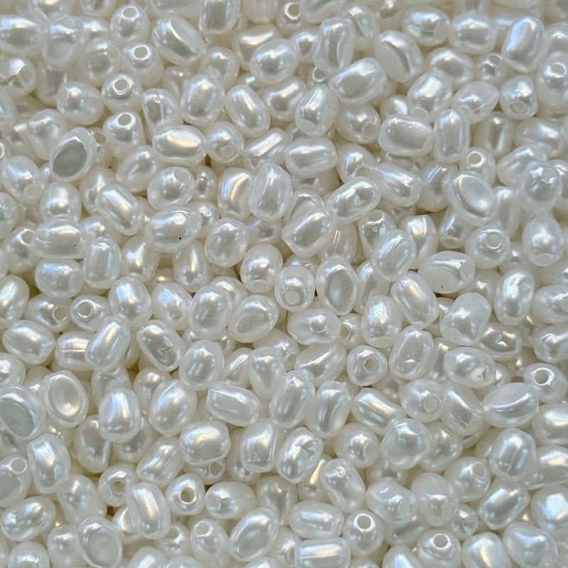 White Pearl Acrylic Nugget Beads – 5.3x4.5x4.1mm, 1mm Hole – Approx. 400 pcs in 25g Pack
