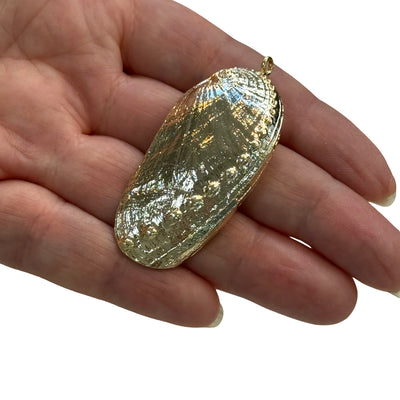 24Kt Gold-Plated Shell Pendant – Large Realistic Textured Abalone Design, 52x24mm, 2.5mm Hole