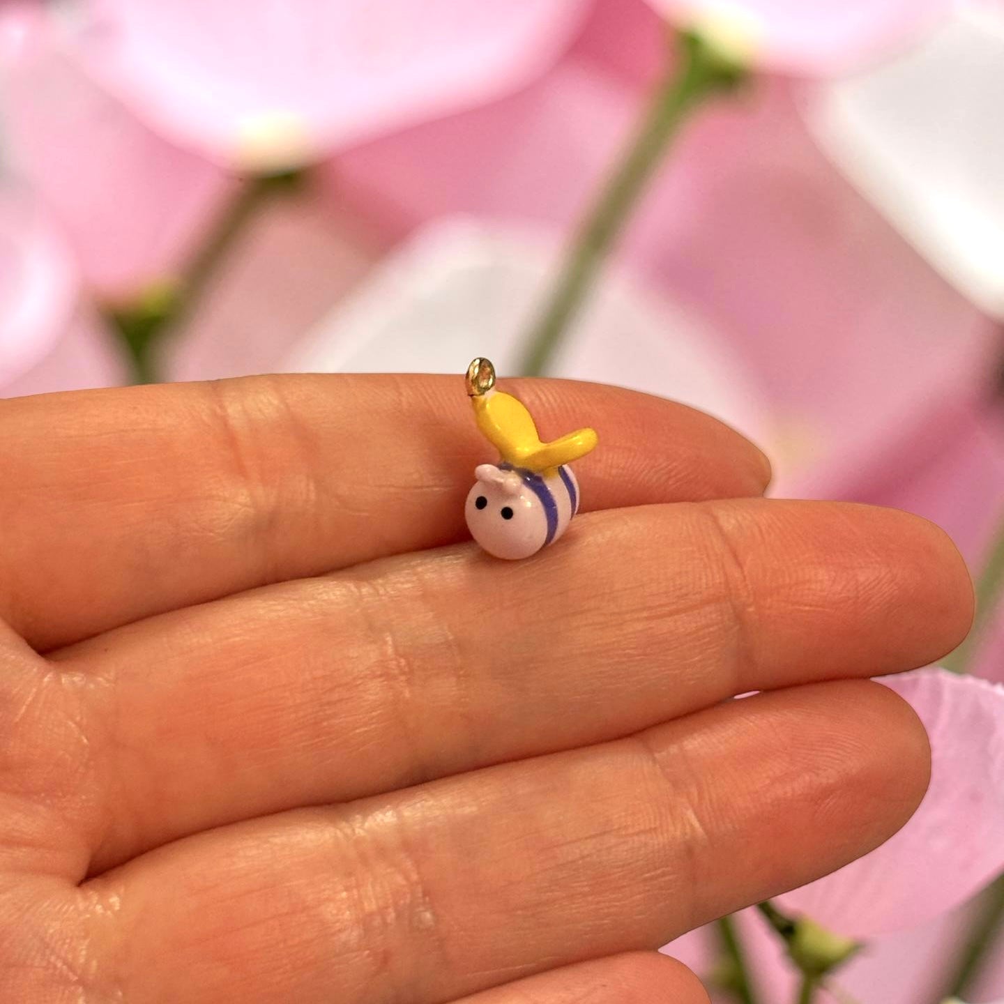Yellow Bee Enamel Charm, Cartoon Bee Pendant,