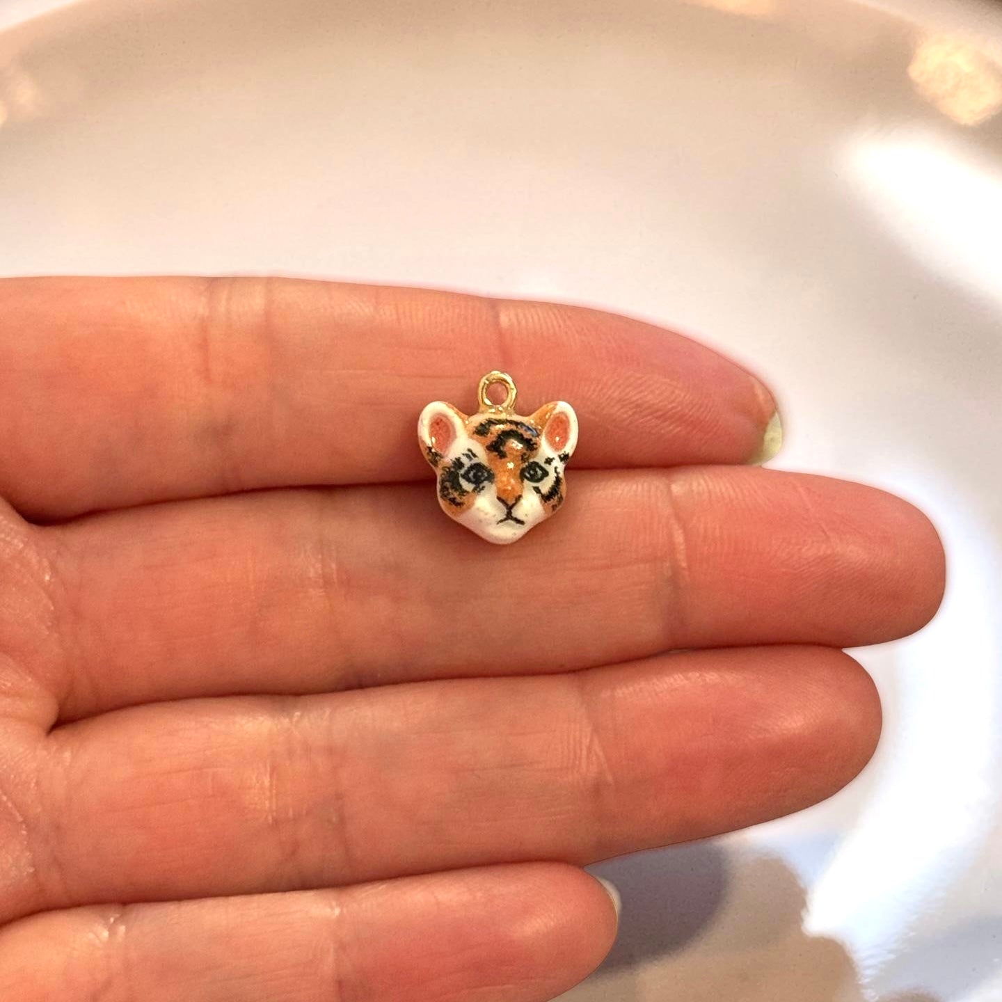 Tiger Face Enamel Charm