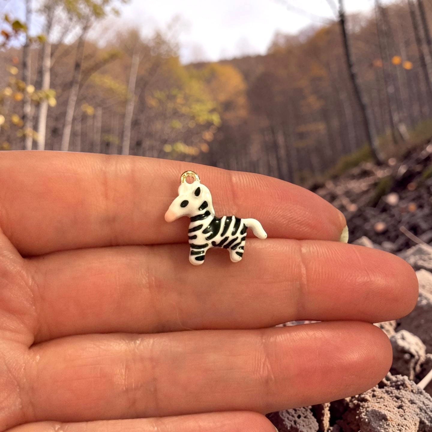 Zebra Enamel Charm, Mini Zebra Pendant
