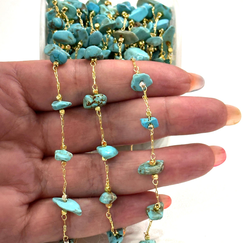 Turquoise Howlite Rosary Chain, 24Kt Gold Plated Gemstone Chain,
