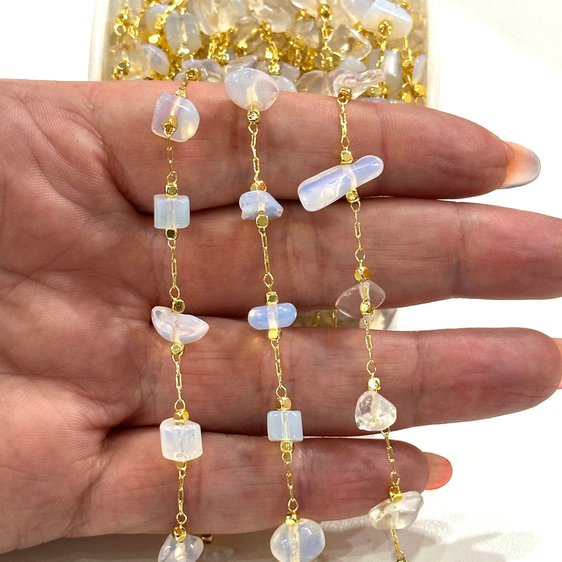 Moonstone Rosary Chain, 24Kt Gold Plated Gemstone Chain,