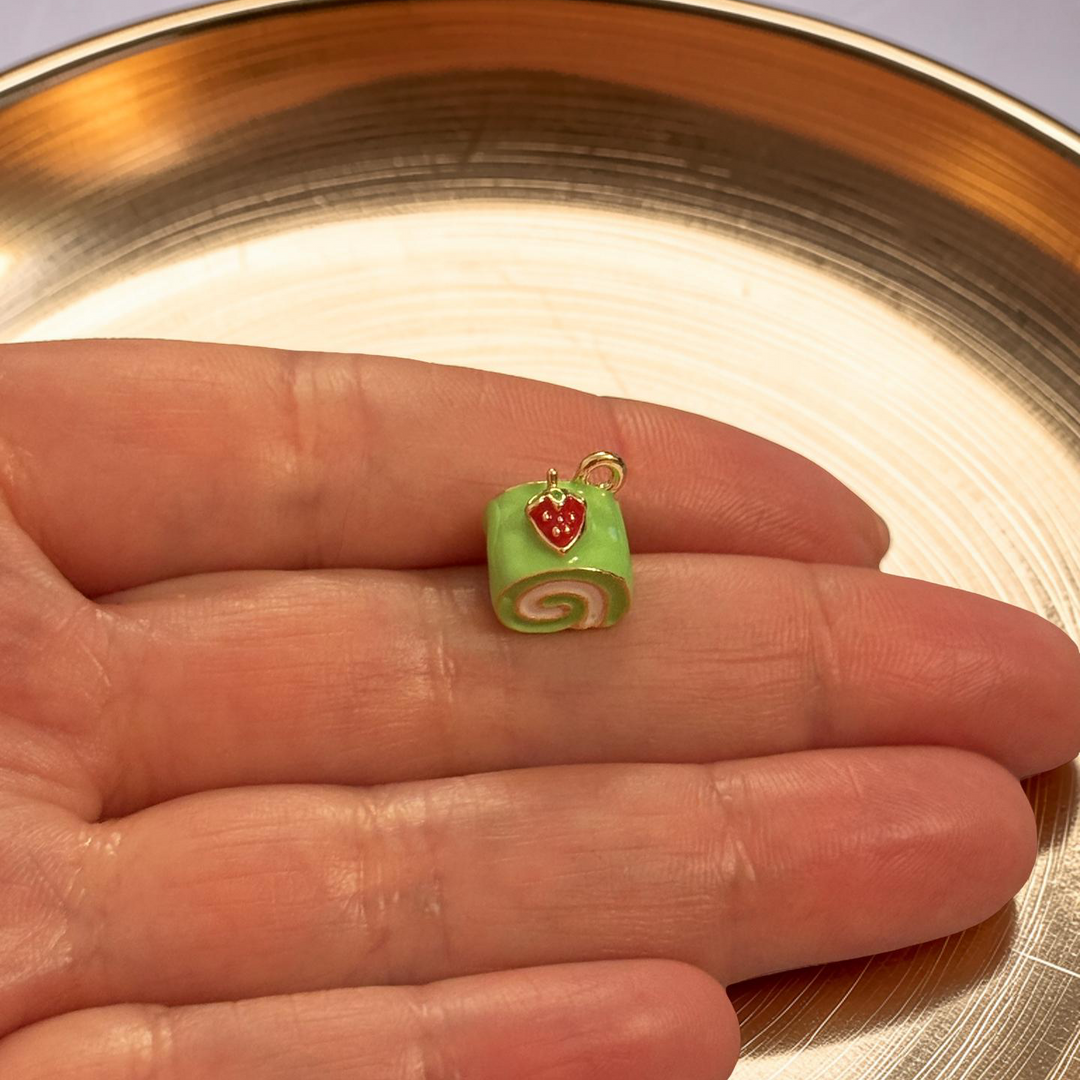 Green Strawberry Swiss Roll Charm,