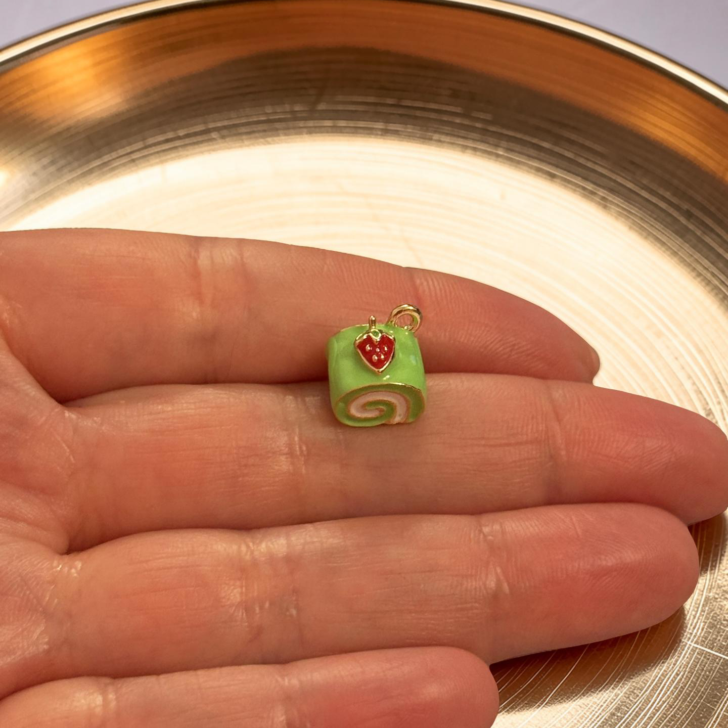 Green Strawberry Swiss Roll Charm,