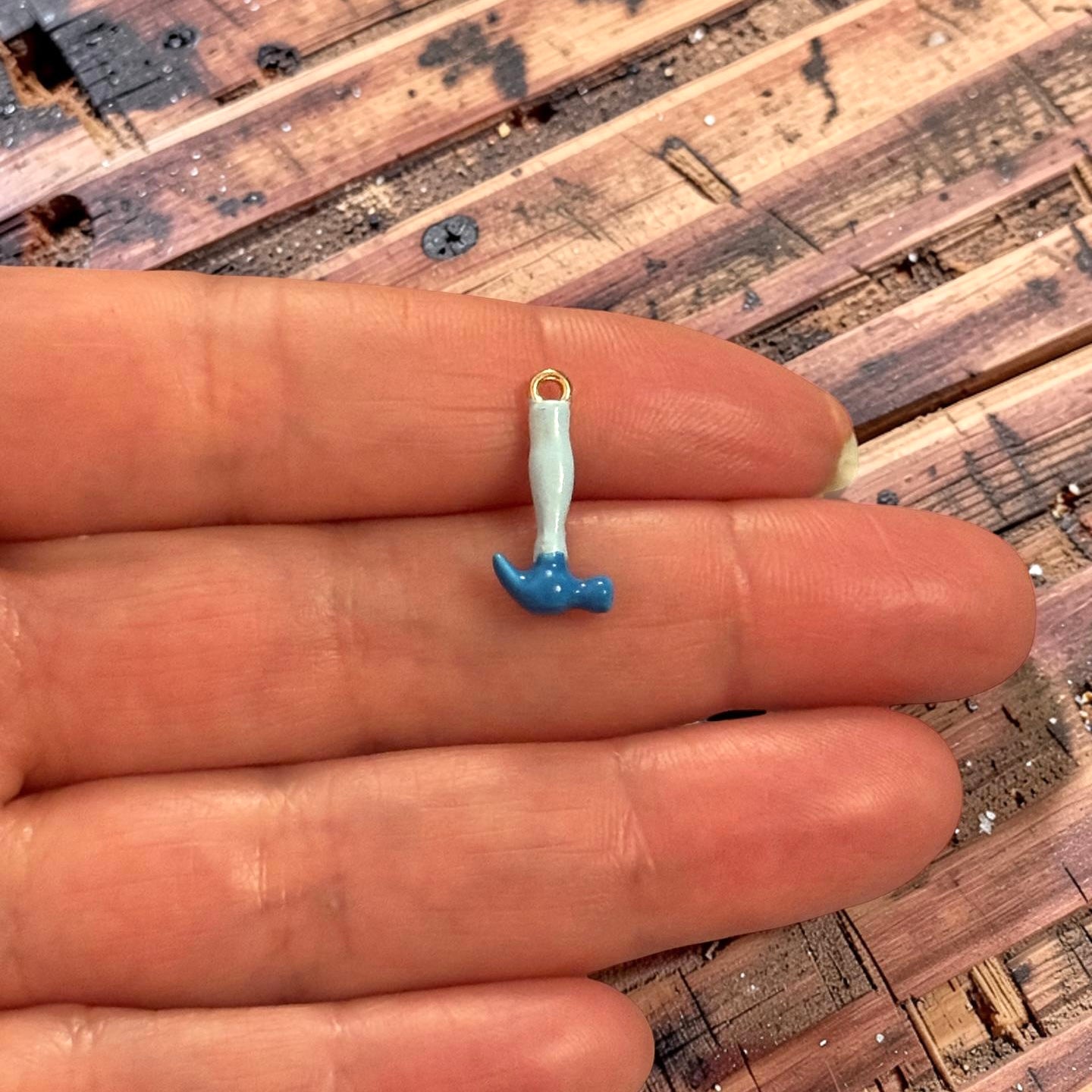 Blue Enamel Hammer Charm