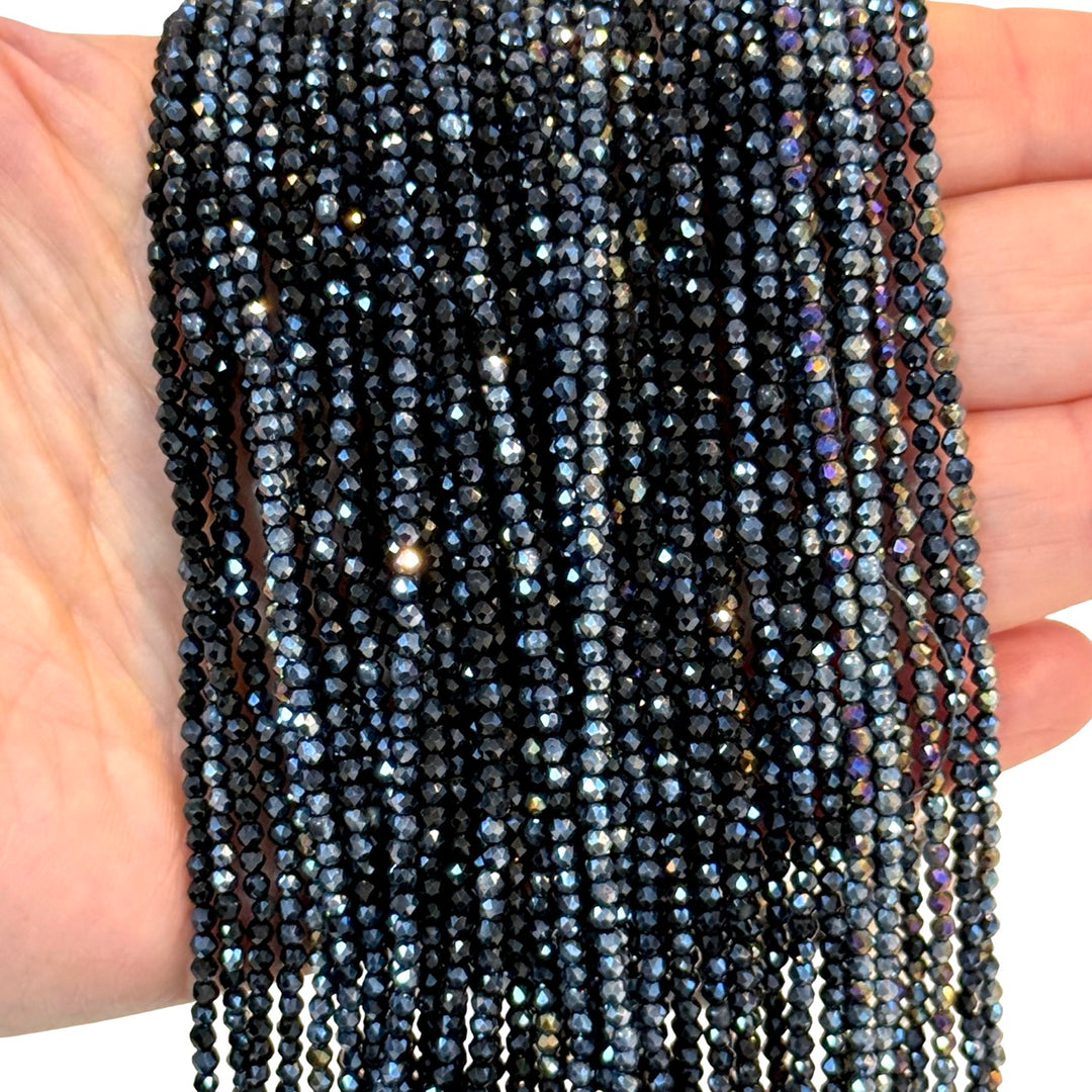2mm Iridescent Black AB Faceted Round Crystal Beads