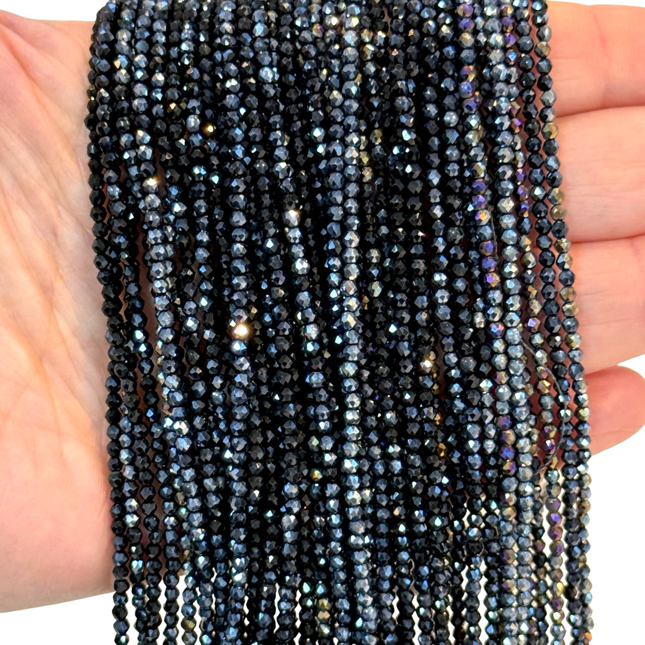 2mm Iridescent Black AB Faceted Round Crystal Beads