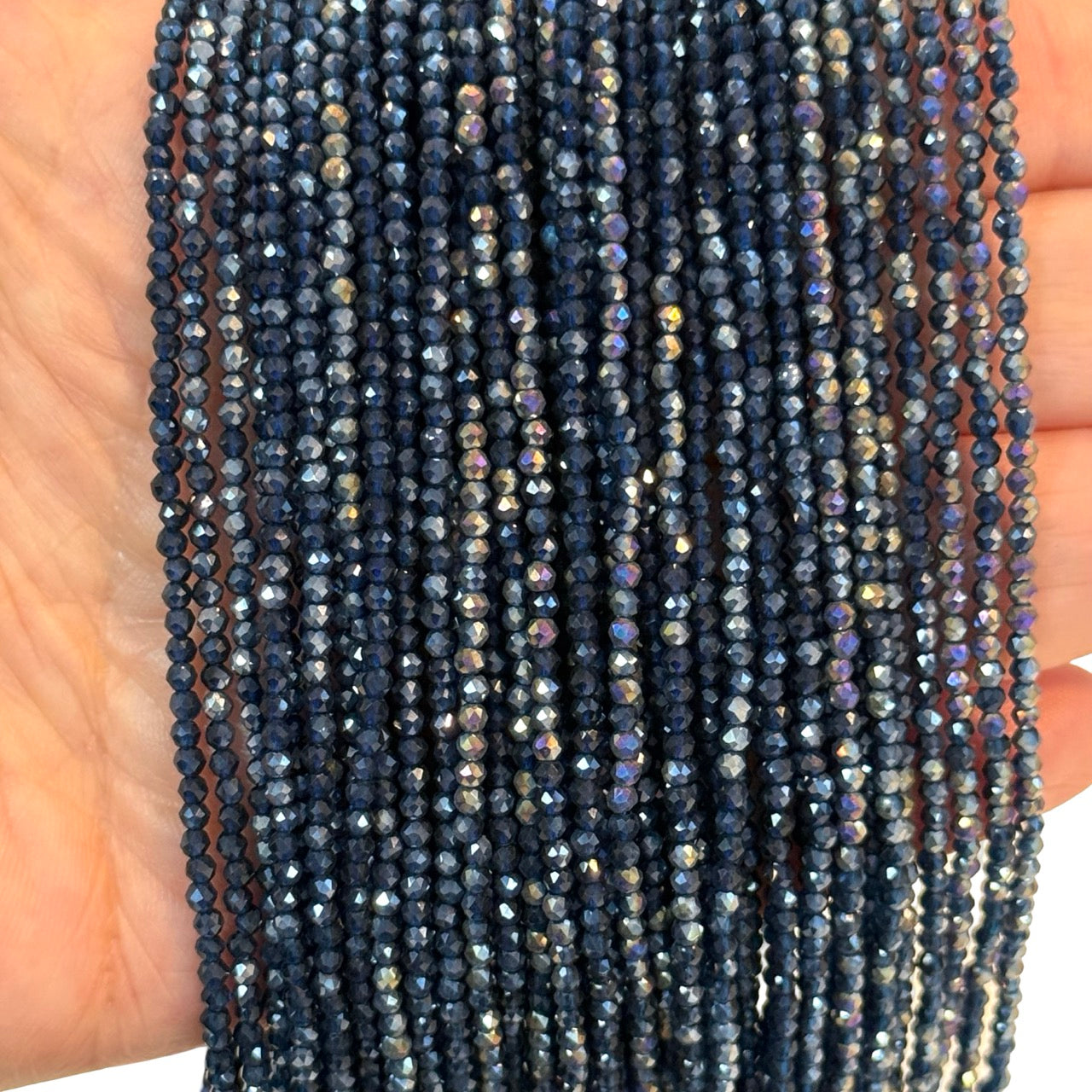 2mm Iridescent Navy AB Faceted Round Crystal Beads