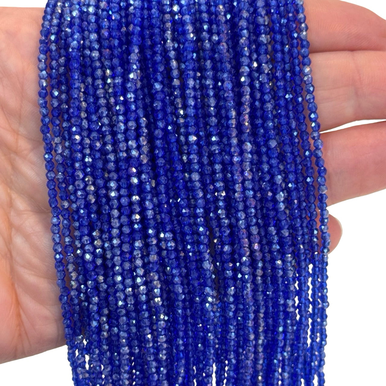 2mm Iridescent Cobalt Blue AB Faceted Round Crystal Beads