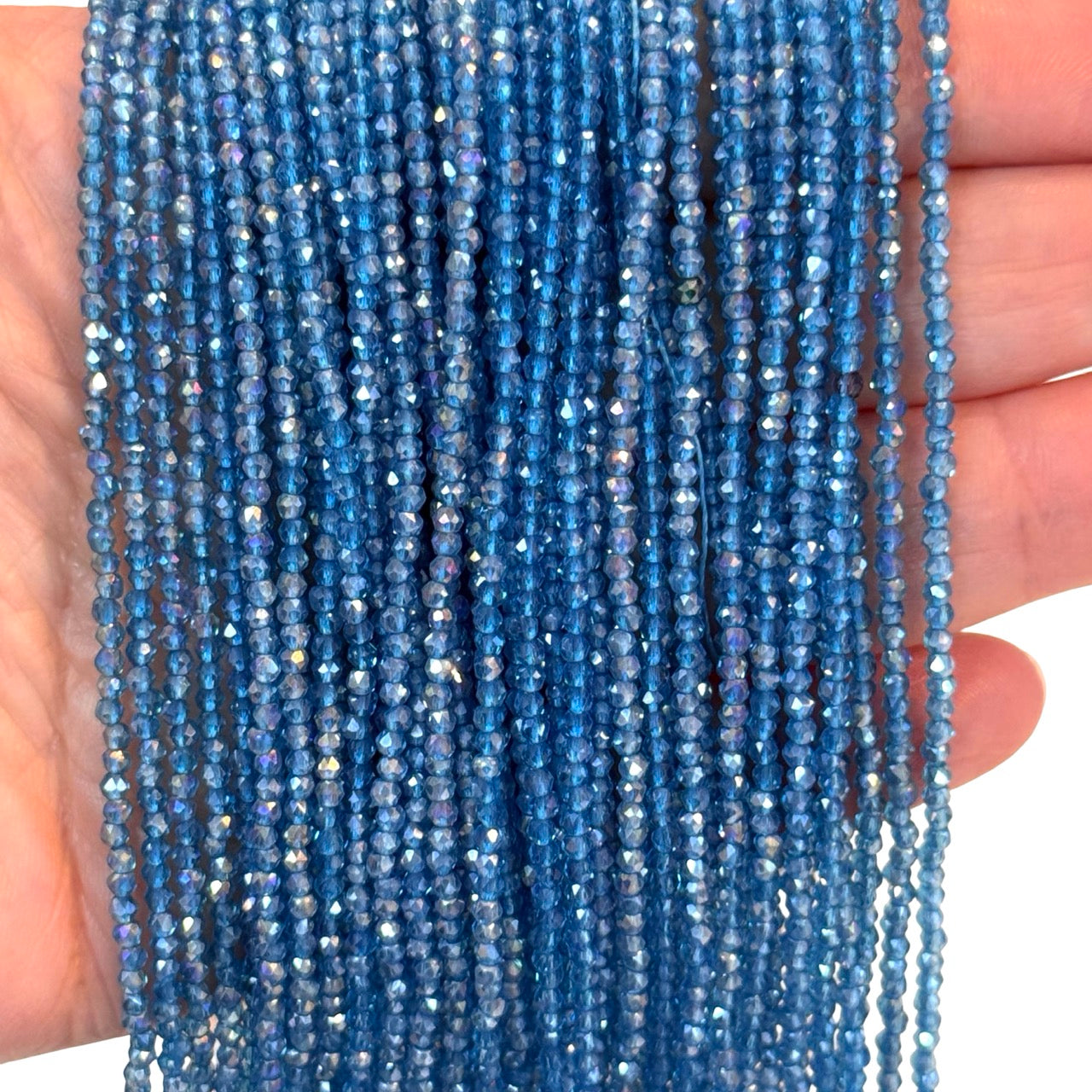 2mm Iridescent Aquamarine Blue AB Faceted Round Crystal Beads