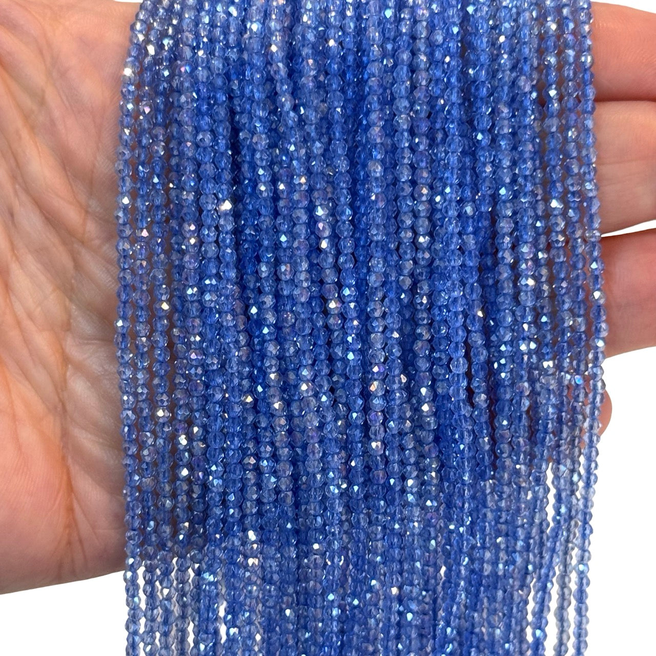 2mm Cornflower Blue AB Faceted Round Crystal Beads