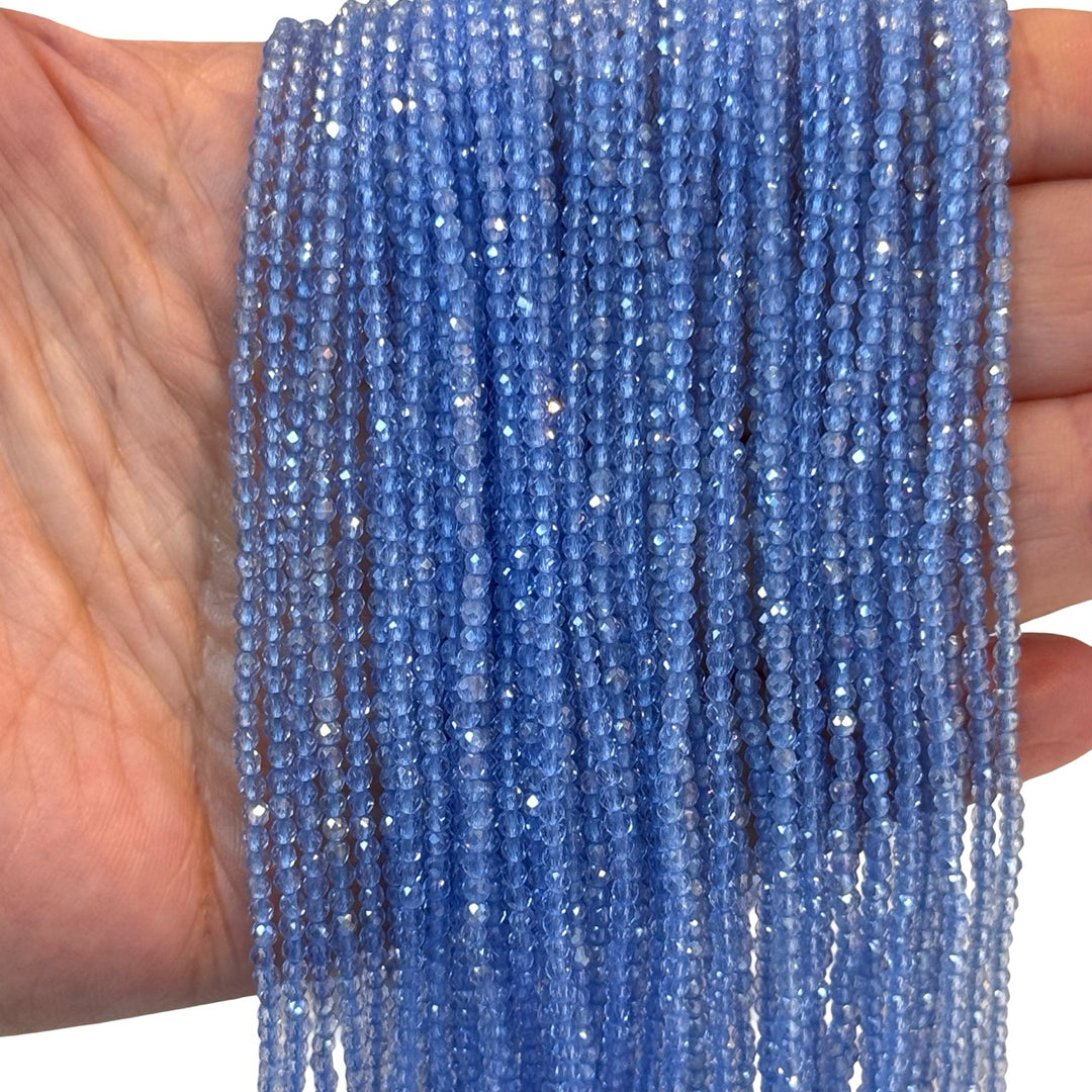 2mm Powder Blue AB Faceted Round Crystal Beads