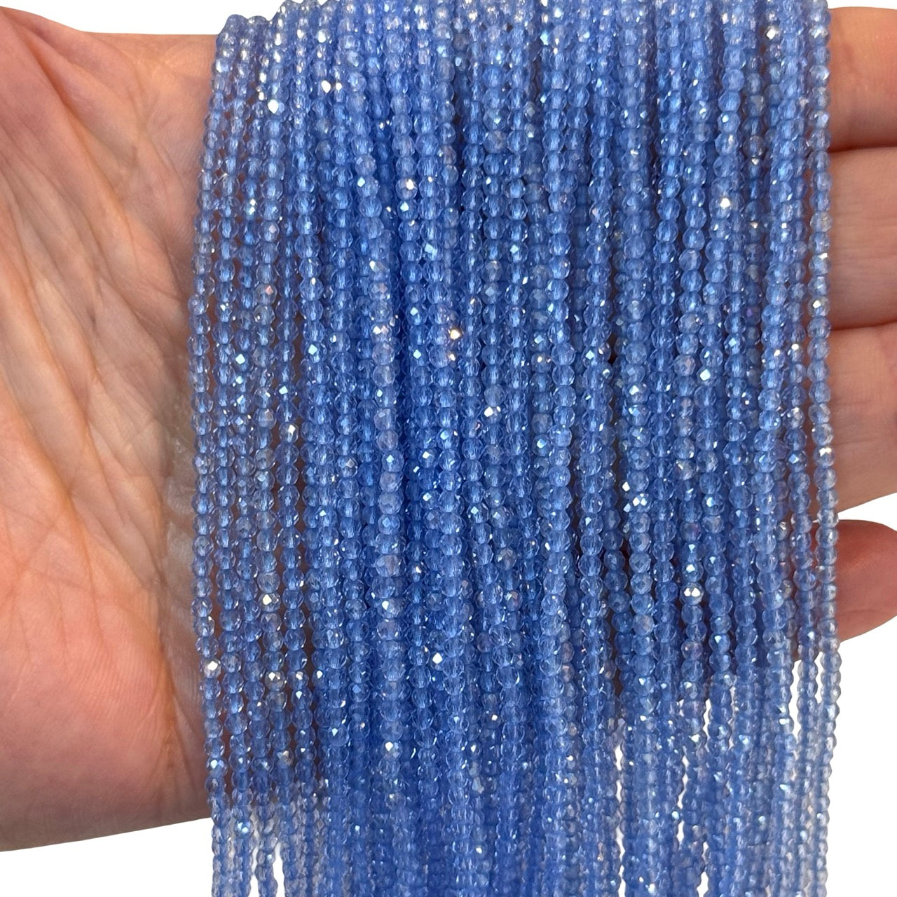 2mm Powder Blue AB Faceted Round Crystal Beads