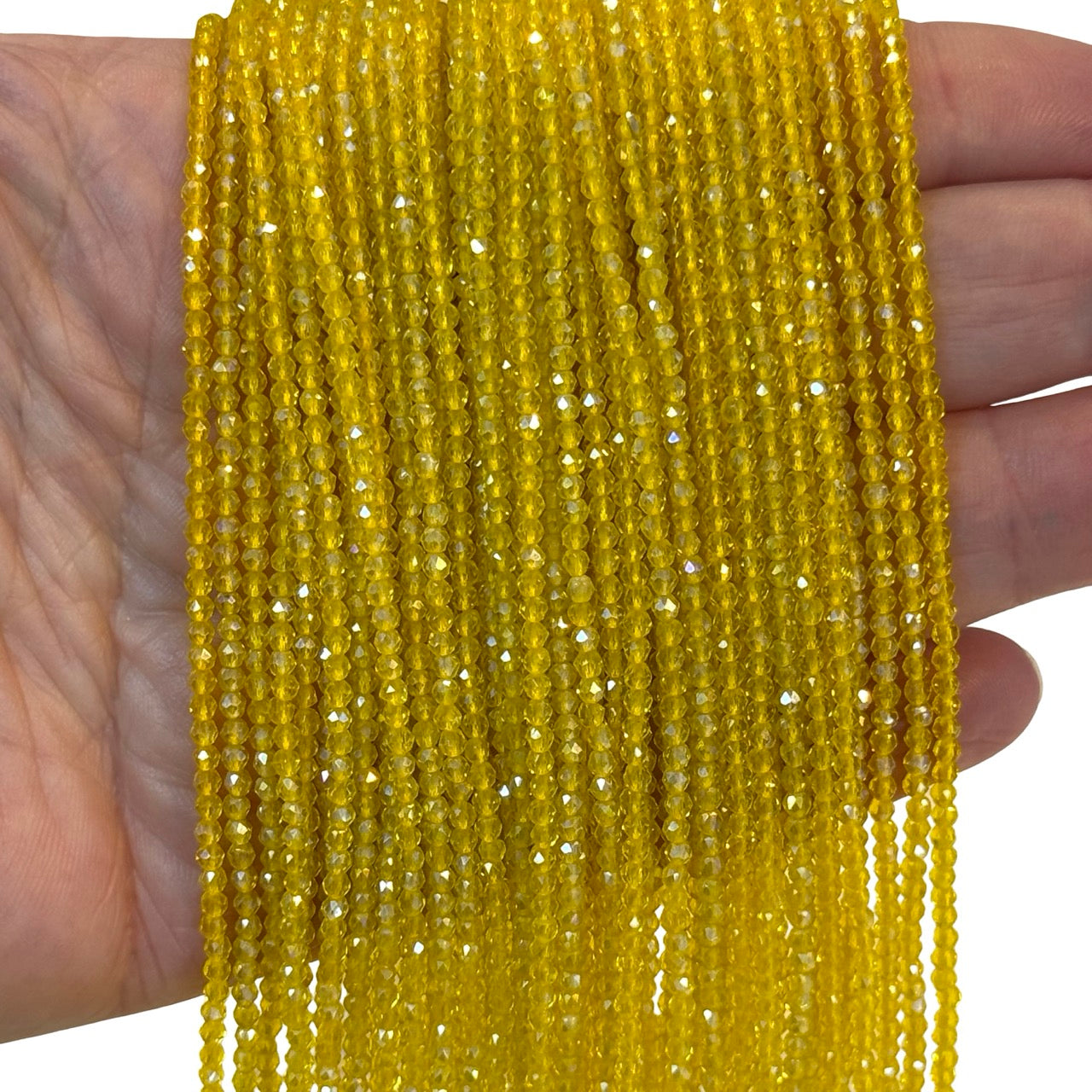 2mm Sunflower Yellow AB Faceted Round Crystal Beads