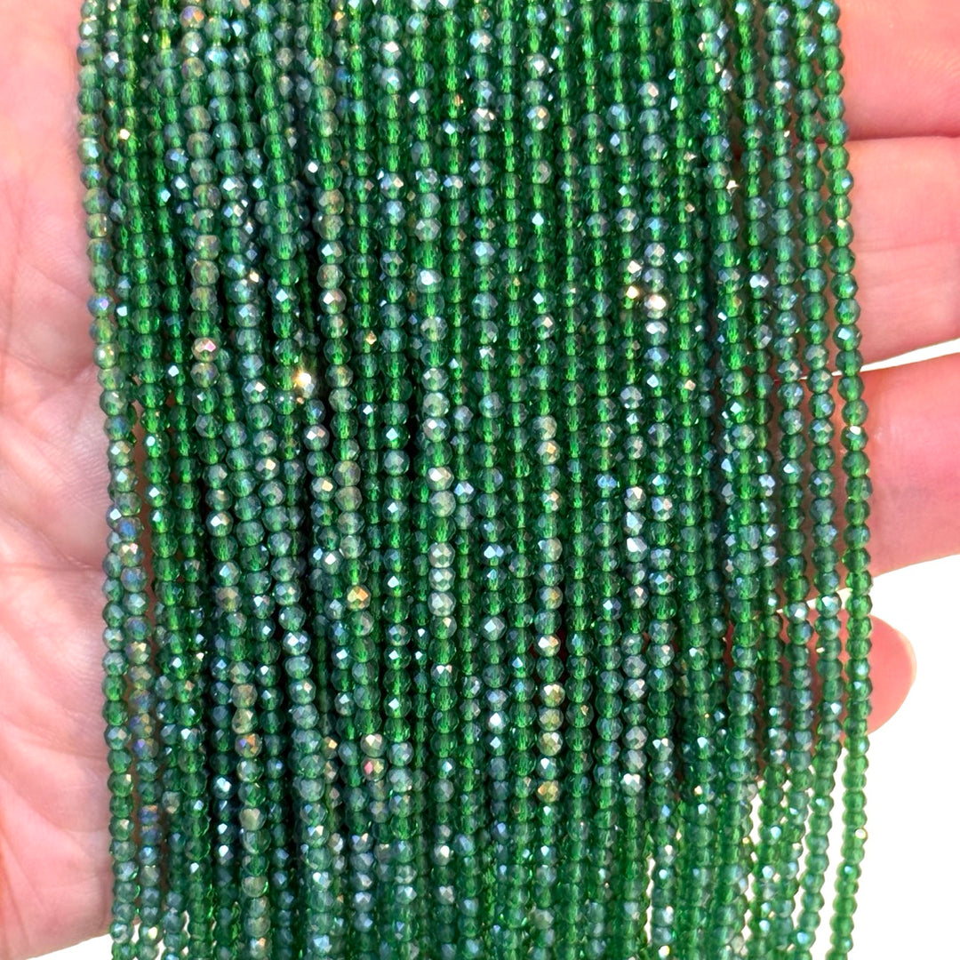 2mm Emerald Green AB Faceted Round Crystal Beads