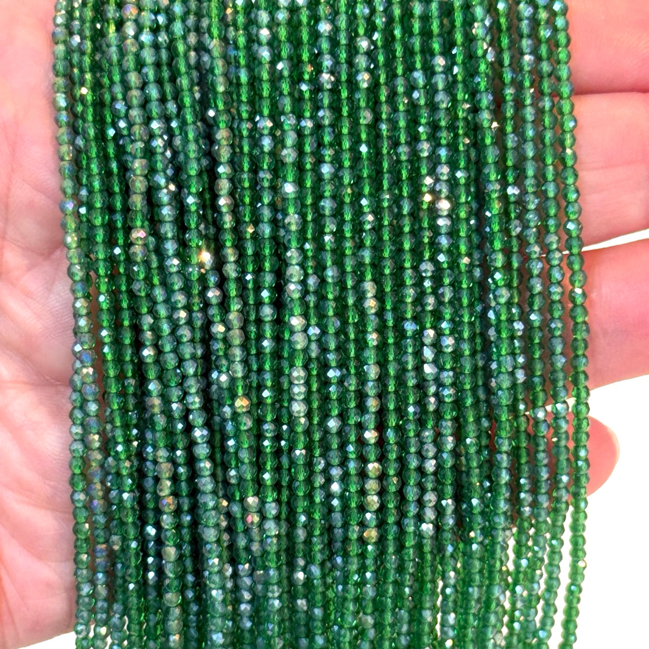 2mm Emerald Green AB Faceted Round Crystal Beads