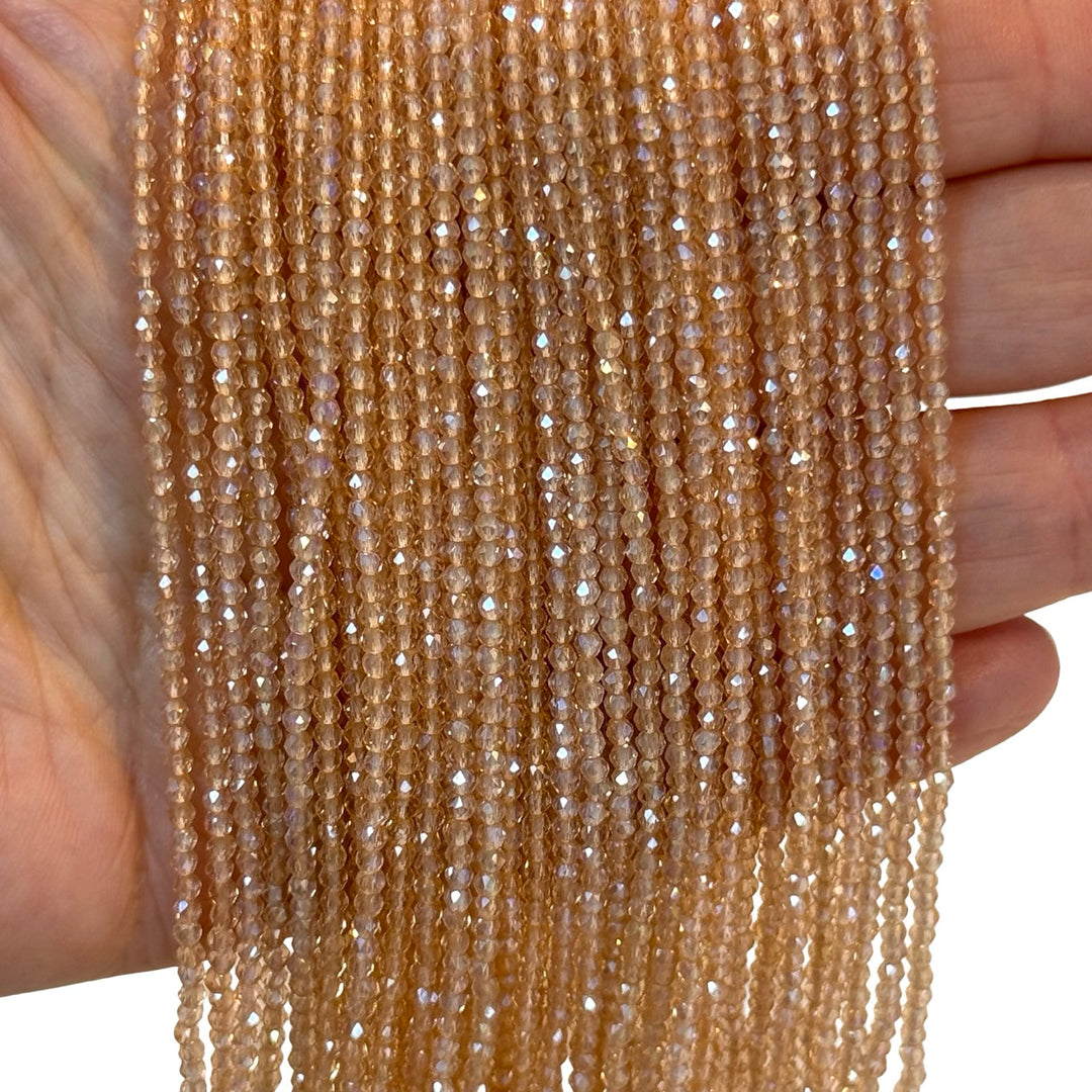 2mm Champagne Gold AB Faceted Round Crystal Beads