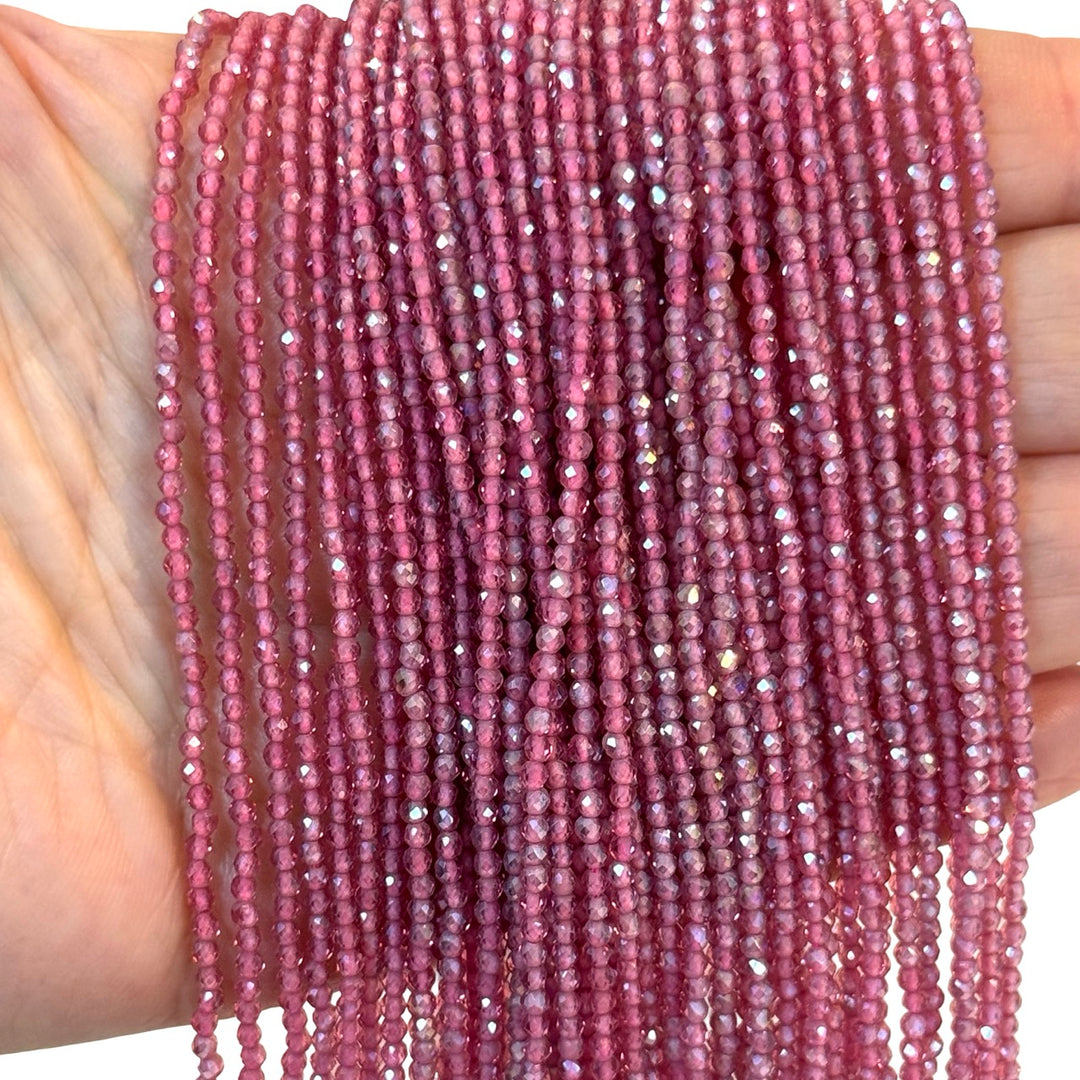 2mm Rose Pink AB Faceted Round Crystal Beads