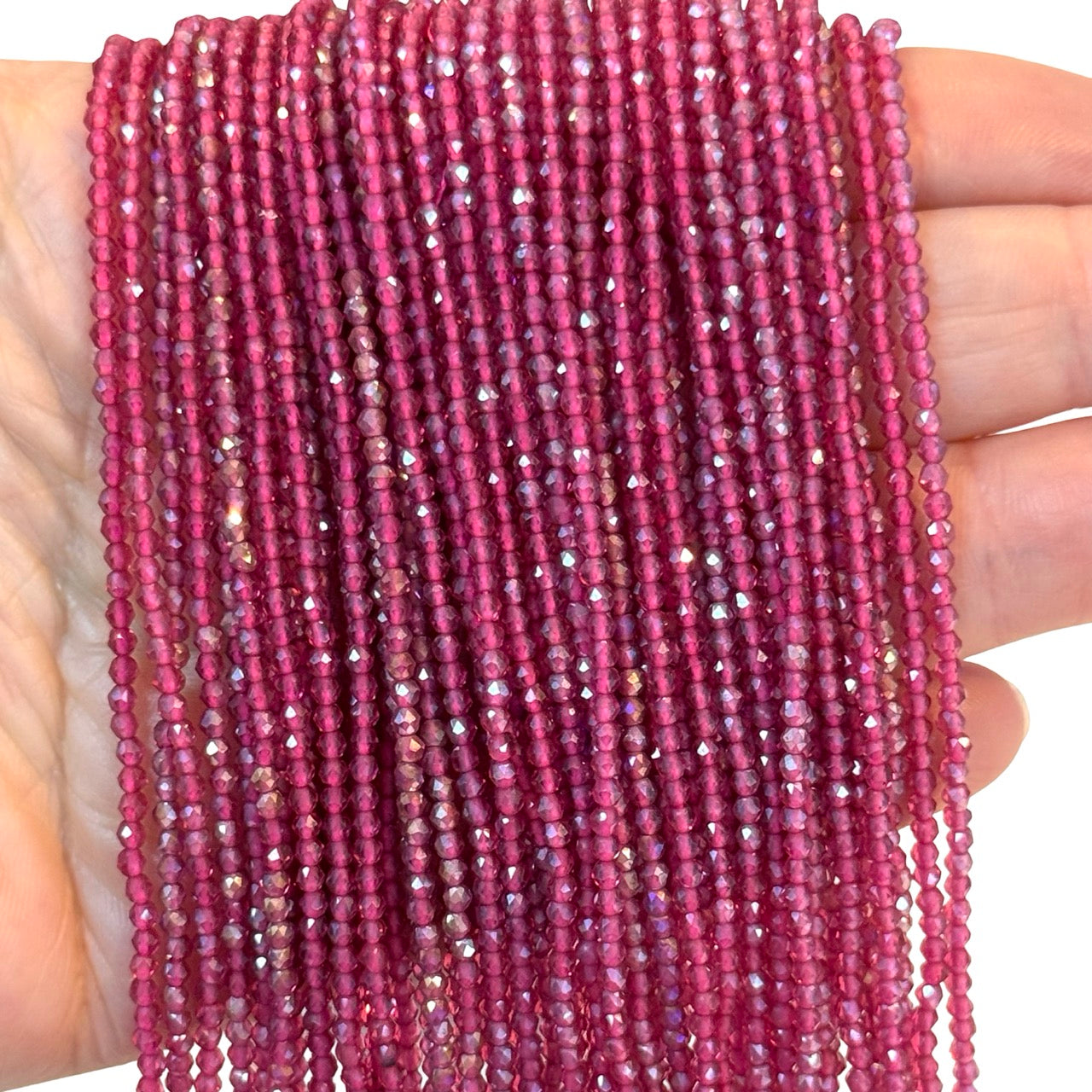 2mm Raspberry Pink AB Faceted Round Crystal Beads