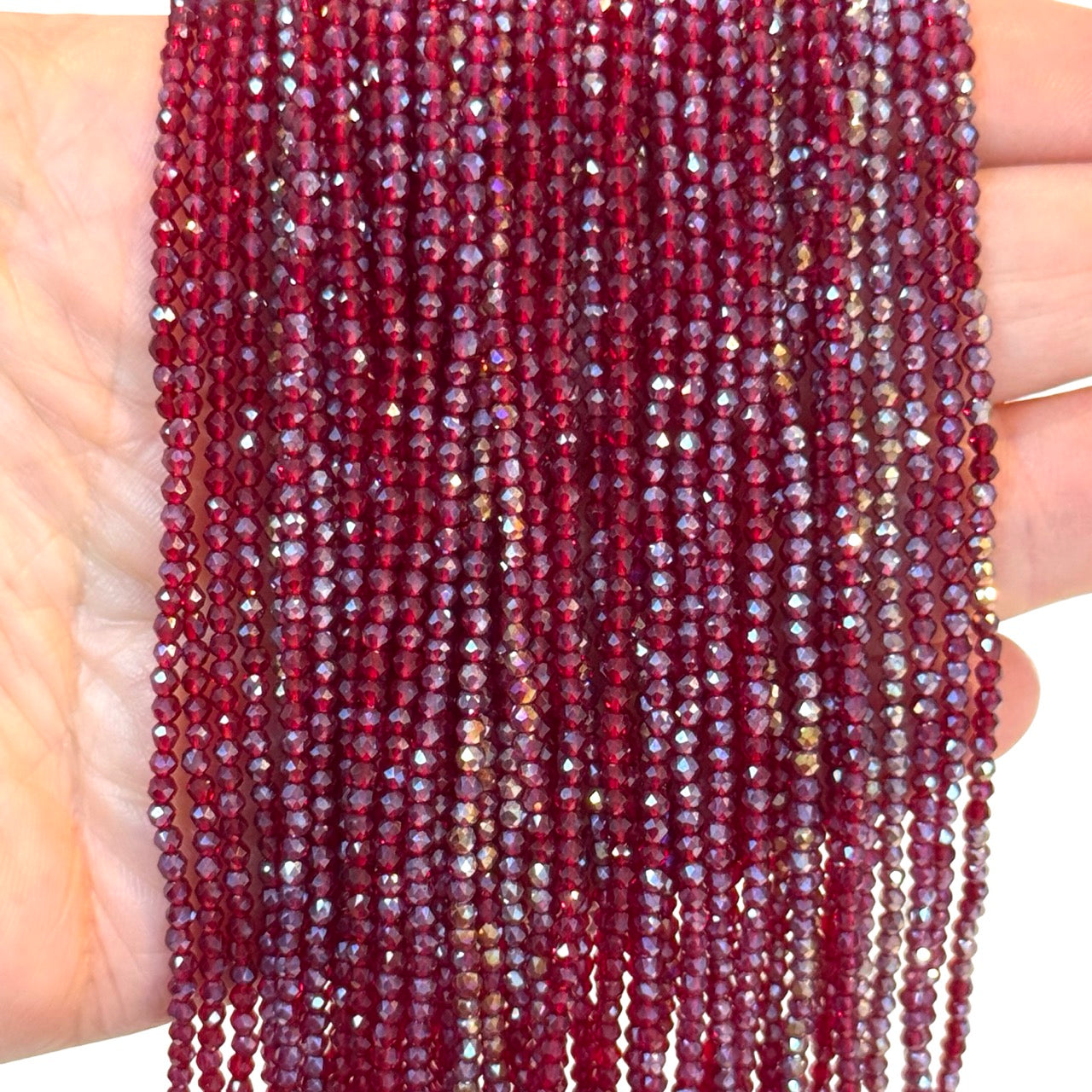 2mm Ruby Red AB Faceted Round Crystal Beads