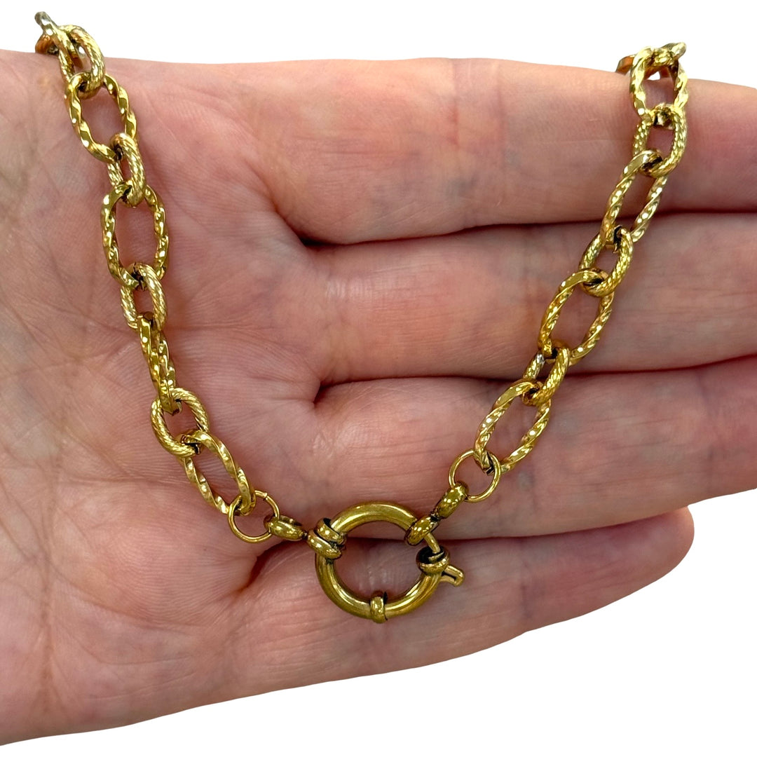 Waterproof 24Kt PVD Gold Plated Stainless Steel Oval Link Necklace with Charm Holder Spring Ring Clasp (Copy)