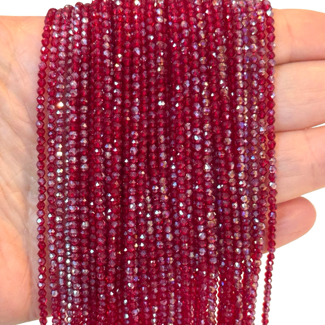 2mm Garnet Red AB Faceted Round Crystal Beads