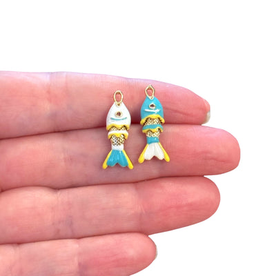 24Kt Gold Plated Enamel Fish Pendant – Articulated Fish Charm, 3D 3-Segment Design