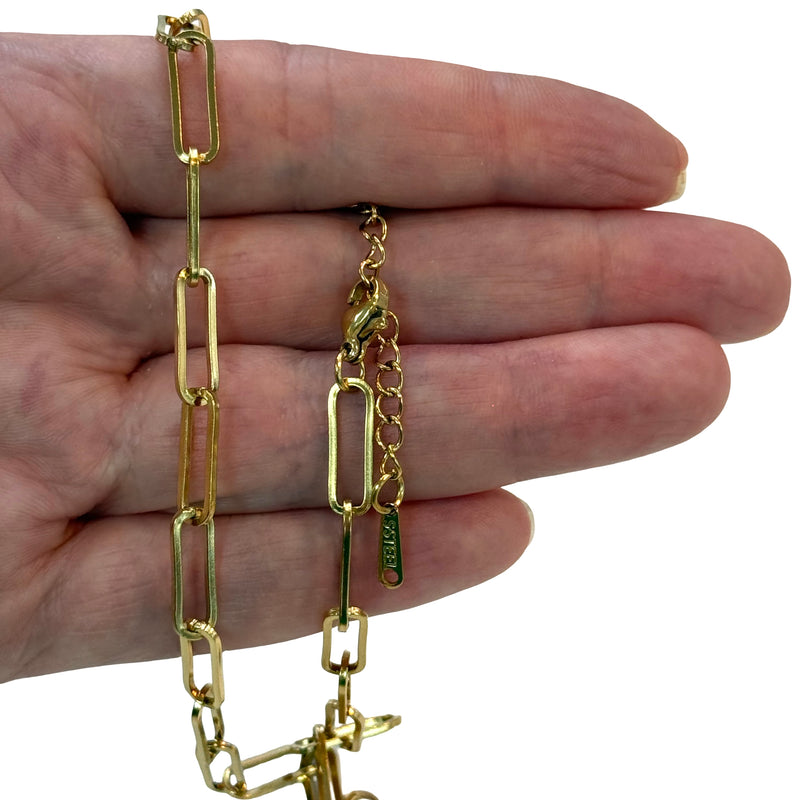 Waterproof Stainless Steel 24Kt Gold Filled Ready Necklace – Paperclip Chain with 2" Extender (15x5mm Links)